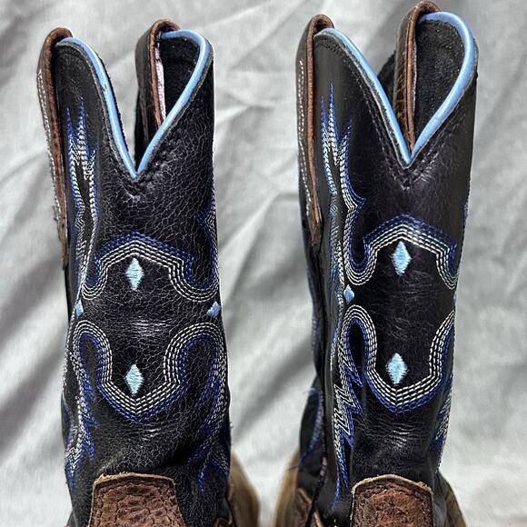 Ariat Tombstone Cowboy Western Boots Square Toe Blue Brown 10012794 Boys Size 2 - Picture 6 of 15